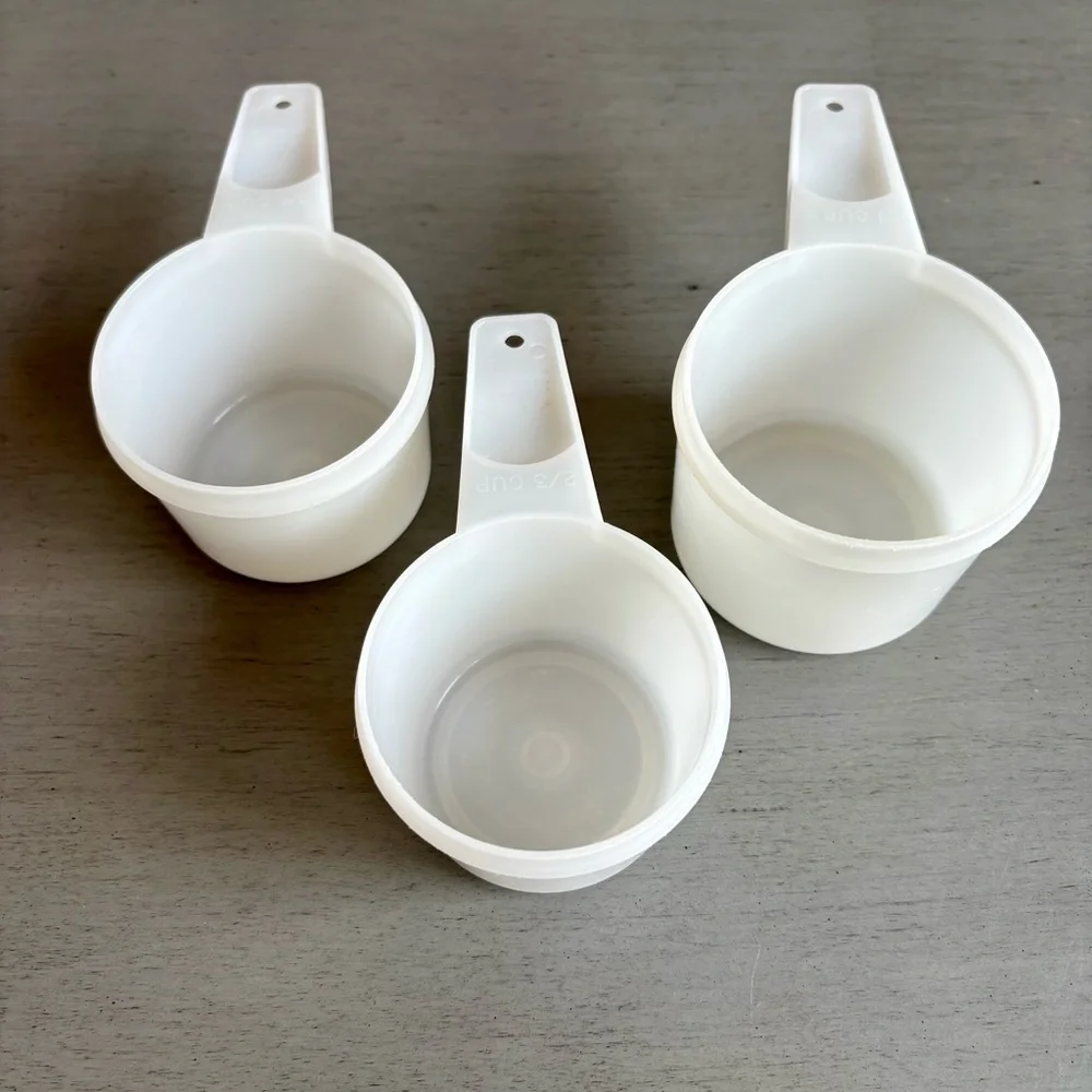 VTG Tupperware White Clear Measuring Cups Nesting 1 cup, 3/4 cup, 2/3 cup USA